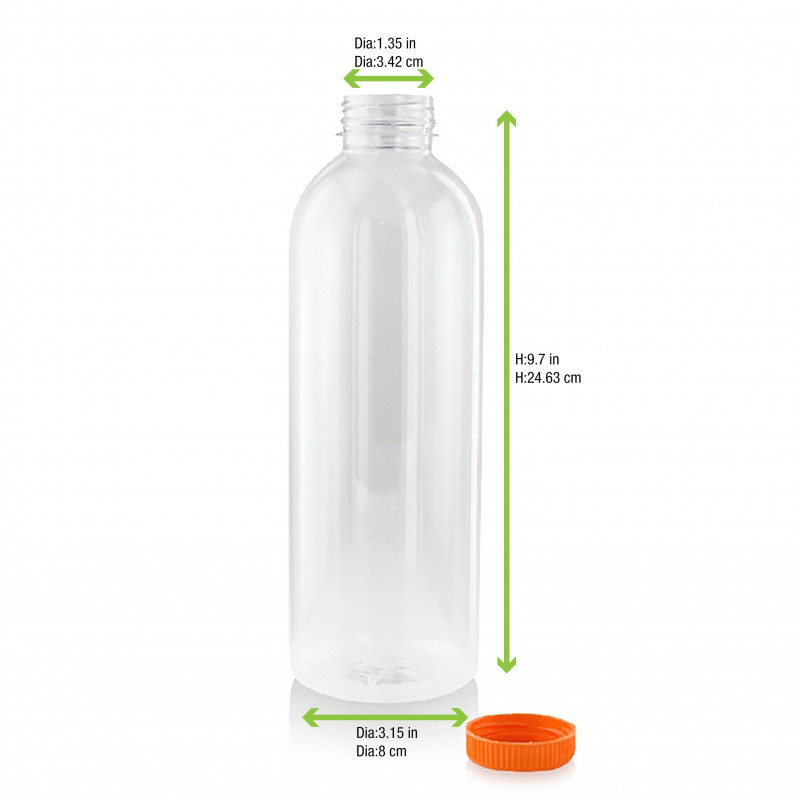 Bouteille en plastique transparent PET 250ml avec bouchon orange