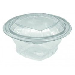 Petit saladier jetable rond avec couvercle en plastique transparent,  contenance 250 ml, emballages pour saladerie.