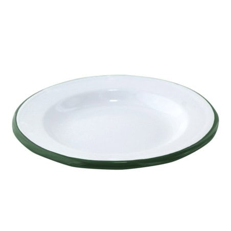 Enamel assiette acier emaillé blanche /bord vert - diam.240mm x 12pcs