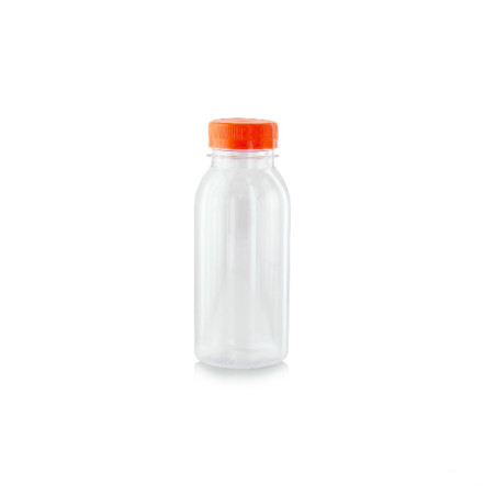 Bouteille Plastique Pet Transparente Avec Bouchon Orange - 250 ml - 5.6 cm  x 15 cm - 300 unités