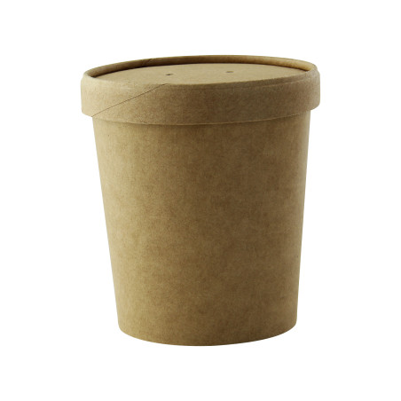 Pot Carton Brun Chaud Et Froid Avec Couvercle Carton  - 470 ml - 9.7 cm x 7.5 cm x 10 cm - 25 unités