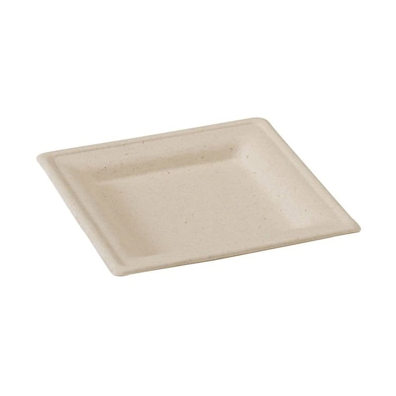 Assiette carrée brune en pulpe  - 26 cm x 26 cm x 2 cm - 125 unités