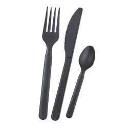 Kit couverts CPLA noir 3/1: couteau fourchette cuillère, emballage 15 cm - 500 unités