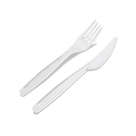 Kit couvert PLA blanc 2 en 1: couteau et fourchette, emballage papier kraft  H180mm