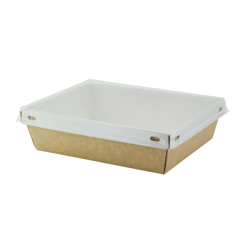 Boite kraft blanche avec couvercle plastique transparent 170x130mm H45mm 700ml