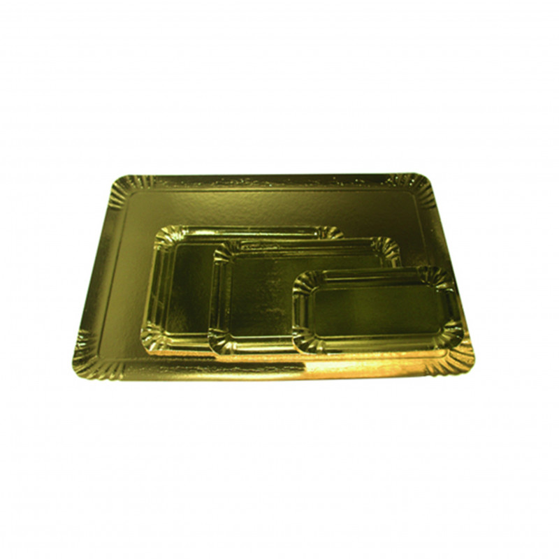 Plateau en carton doré 28 x 19 cm apte au contact alimentaire de notre  vaisselle jetable.